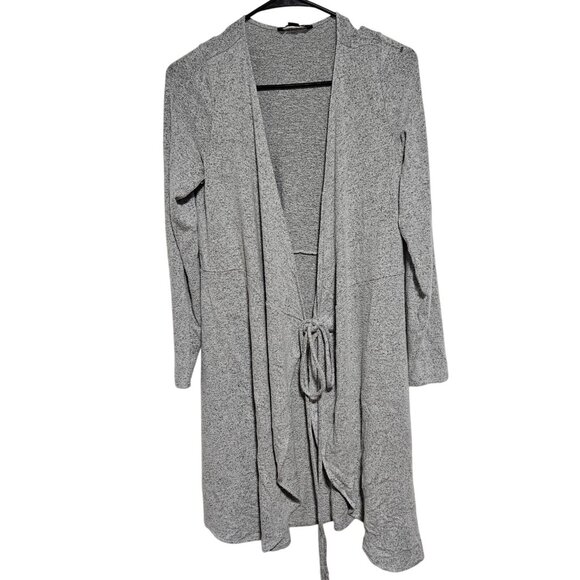 American Eagle Gray Open Front Knit Cardigan Duster Womens Size Medium Tie Waist - Picture 1 of 4